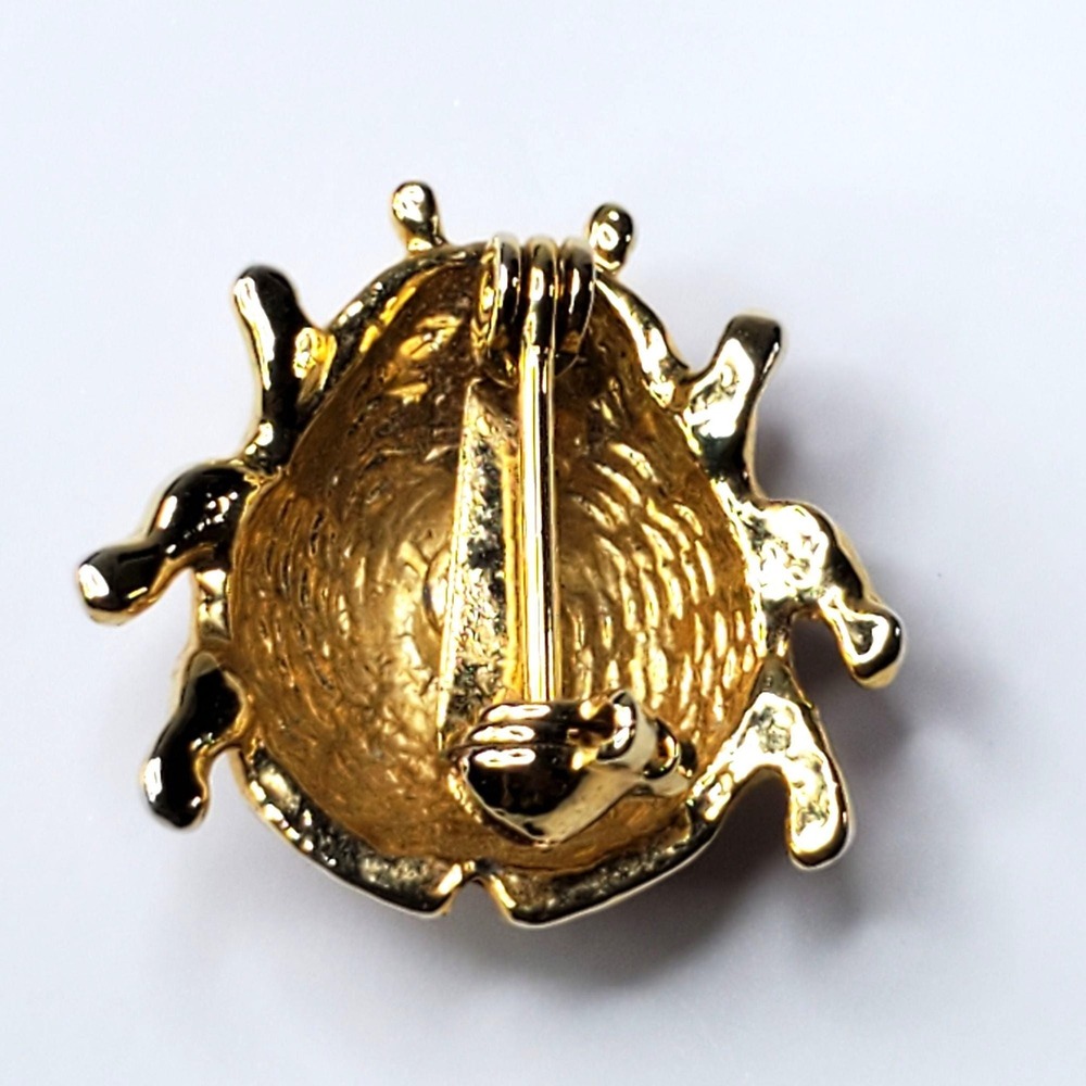 Small Ladybug Brooch Pin In Red & Gold With Rhinestone Eye 3/4 inch - Picture 4 of 10